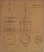 Kassel, Oberneustädter Kirche (Karlskirche), Entwurf für die Laterne, Aufriß und Schnitt