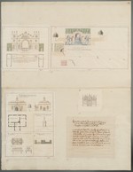 Winchester, Bauaufnahme eines Gebäudes im neogotischen Stil und verschiedener anderer Objekte im Garten von Lord Portsmouth, Grund- und Aufriß