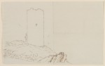 Oberurff, Burgruine Löwenstein, Skizze zum Bergfried, perspektivische Ansicht (recto); Felsenstudien (verso)