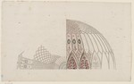 Kassel-Wilhelmshöhe, Löwenburg, Entwurf zur Kuppeldekoration des Rittersaals im Bergfried, halbierte Untersicht und Teilansicht