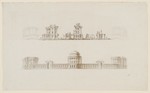 Kassel-Wilhelmshöhe, Schloß, Corps de Logis, zwei Vorentwürfe, perspektivische Ansicht