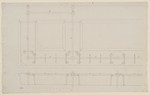Kassel-Wilhelmshöhe, Schloß, Corps de Logis, Werkzeichnung zur Eisenverankerung eines Portikusarchitravs, Grundriß und Schnitt