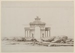 Kassel-Wilhelmshöhe, Schloß, Vorentwurf zu einem Triumphbogen am Platz des Corps de Logis, Aufriß von Osten