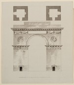 Kassel-Wilhelmshöhe, Schloß, Vorentwurf zu einem Triumphbogen am Platz des Corps de Logis, Grund- und Aufriß