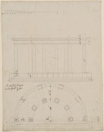 Kassel-Wilhelmshöhe, Werkzeichnung zur Säulenhalle, Grund- und Aufriß (recto); Grundrißskizze (verso)
