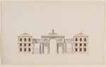 Kassel, Wilhelmshöher Tor, Vorprojekt im "römischen" Stil, Entwurf mit Triumphbogen, Aufriß von Osten