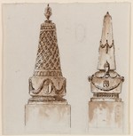 Entwurfsskizzen zu zwei Denkmälern, Aufriß (recto); Baumskizze (verso)
