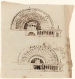 Entwürfe zu einer triumphalen Architektur, Aufriß (recto); Skizze eines Gegenstands mit Haken und Öse (verso)