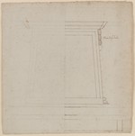 Rom, Entwurf eines Sockels, Aufriß (recto); römische Skizzen, darunter der Äskulaptempel im Park der Villa Borghese (verso)