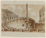 Skizze zu einem Capriccio mit dem Porto di Ripetta und dem Pantheon, perspektivische Ansicht