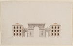 Kassel, Wilhelmshöher Tor, Vorentwurf  im "römischen" Stil mit eintorigem Triumphbogen, Aufriß von Osten