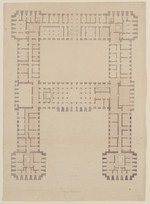 Kassel, Chattenburg, Werkzeichnung des Erdgeschosses mit Eintragung der Deckenbalken, Grundriß