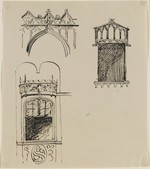 Entwurfsskizze für Fassadendetails im neogotischen Stil, Aufriß und  Ansicht