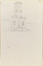 Skizze einer Kirchenfassade, perspektivische Ansicht
