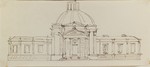 Entwurfsskizze für ein öffentliches Gebäude mit zentraler Kuppel, Aufriß