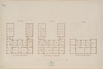 Kassel, "Haus Ruhl", Entwurf als Akademie, Staatsarchiv und Medizinal-Collegium, Grundriß von Erdgeschoß, erstem und zweiten Stockwerk