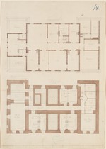 Kassel, "Haus Ruhl", Entwurf zu Keller und Dachgeschoß, Grundriß (recto); unvollendeter Aufriß (verso)