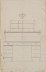 Kassel-Wilhelmshöhe, Schloß, Corps de Logis, Erdgeschoß, Schreibkabinett (Raum 35), Entwurf für einen Schreibtisch mit Repositur, Vorderansicht