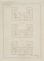 Kassel, Palais Schaumburg, drittes Projekt, Ausführungsentwürfe zu Erdgeschoß, Beletage und zweiter Etage, Grundrisse