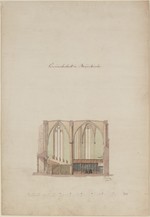Kassel, Brüderkirche, Entwurf für die geplante Neueinrichtung, Querschnitt nach Osten