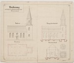 Schwarzenhasel, Pfarrkirche, Entwurf, Grund- und Aufriß, Längs- und Querschnitt