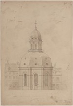 Kassel, Oberneustädter Kirche (Karlskirche), Bauaufnahme und Entwurf zum Dachreiter, Aufriß