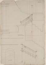 Fritzlar, ehem. Stiftskirche St. Peter, Entwurf zur Umgestaltung der Treppe zu Chor und Krypta, Aufriß und Schnitt