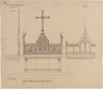 Kassel, Lutherkirche, Entwurf für einen Altaraufsatz, Vorder- und Rückansicht, Schnitt