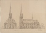 Kassel, Lutherkirche, Entwurf der West- und Südfassade, Aufriß
