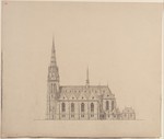 Kassel, Lutherkirche, erste Entwurfsphase, Aufriß der Südfassade
