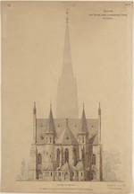 Kassel, Lutherkirche, Präsentationszeichnung der Ostfassade, Aufriß
