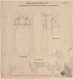 Kassel, Lutherkirche, Werkzeichnung zur Eingangstür der Choranbauten, Aufriß und Schnitt