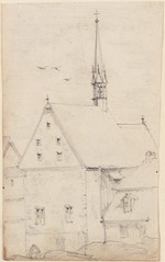 Kassel, Brüderkirche, Bauaufnahme der Westseite, perspektivische Ansicht (recto); diverse Berechnungen (verso)
