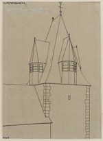 Wenkbach, ev. Kirche, Bauaufnahme des Chorturms, perspektivische Ansicht