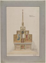 Niederklein, kath. Pfarrkirche St. Elisabeth, Präsentationszeichnung des Hauptaltars, Vorderansicht