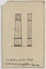 Kassel, Hessisches Landesmuseum, Direktorenzimmer, Skizze einer Standuhr, Vorder- und Seitenansicht