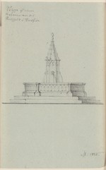 Bad Hersfeld, Entwurf zum Rathausbrunnen, Aufriß (recto); Skizze zum Schulhaus, Aufriß (verso)