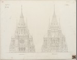 München, St. Paul, Wettbewerbsentwurf, Ansicht von Turmfassade und Chor