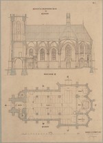 Eisenach, kath. Pfarrkirche St. Elisabeth, Entwurf, Grundriß und Längsschnitt