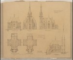 Herford, Petrikirche, Entwurf, Grundriß, Ansicht und Längsschnitt