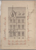 Aachen, Entwurf zu einem Wohnhaus, Aufriß, Längs- und Querschnitt