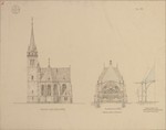 Wettbewerbsentwurf für einen Kirchenbau, Ansicht der Westseite und Querschnitt