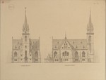 Kassel, Auferstehungskirche, Wettbewerbsentwurf, Vorder- und Seitenansicht