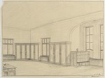 Berlin, Institutsgebäude für die Sammlungen von Franz M. Feldhaus, Entwurf des Kartensaals, perspektivische Ansicht