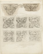 Köln, Dom, Detailskizzen des Chorgestühls, Bauaufnahme (recto); Köln, Rathaussaal, Figurenstudien (verso)