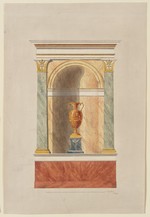 Kassel-Wilhelmshöhe (?), Schloß (?), Corps de Logis, Empfangssaal, Entwurf für eine Wandnische mit Vasenstellung, Aufriß