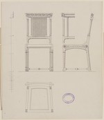 Hannover, Villa Schultz (?), Entwurf für einen Stuhl, Vorder-, Rück- und Seitenansicht, Draufsicht