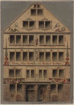 Kassel, Haus Oberste Gasse 47 ("Sternapotheke"), Entwurf zur Fassadenbemalung, Aufriß