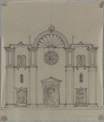 Kassel, Synagoge in der Unteren Königsstr., Entwurfsskizze zur Eingangsfront, Aufriß