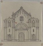 Kassel, Synagoge in der Unteren Königsstr., Entwurfsskizze zur Eingangsfront, Aufriß